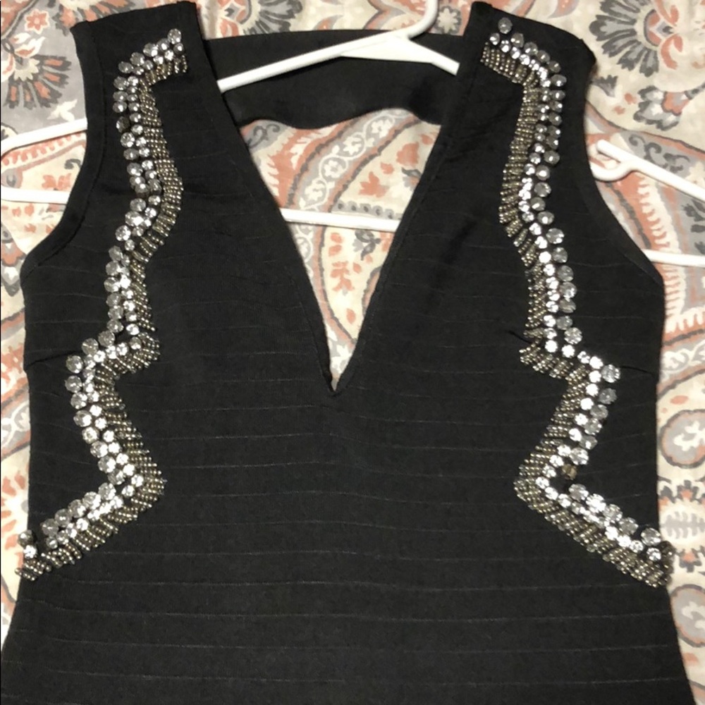 Black V neck Dress with Rhinestones! - Picture 4 of 6